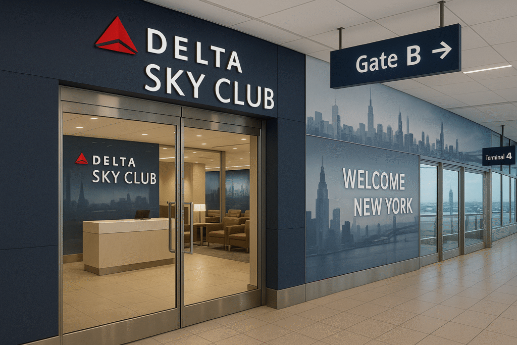 Delta Airlines Lounges location outside terminal at NYC airport