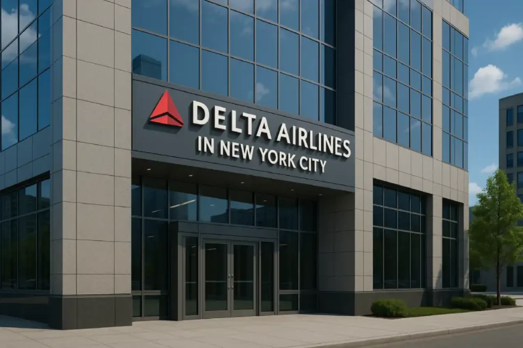Modern Delta Airlines Office in New York City with service facilities.
