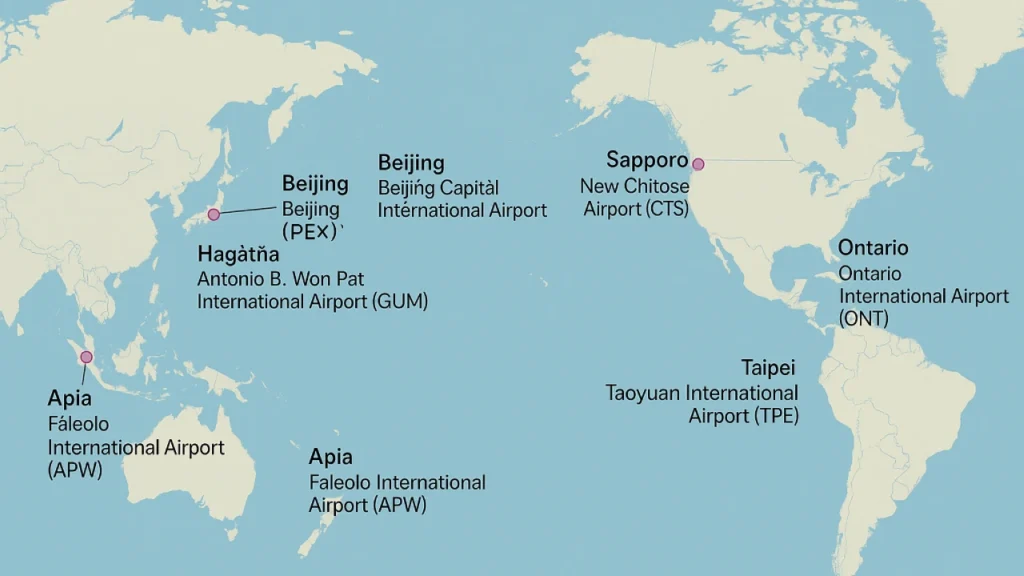 Map showing destinations Hawaiian Airlines previously served but no longer flies