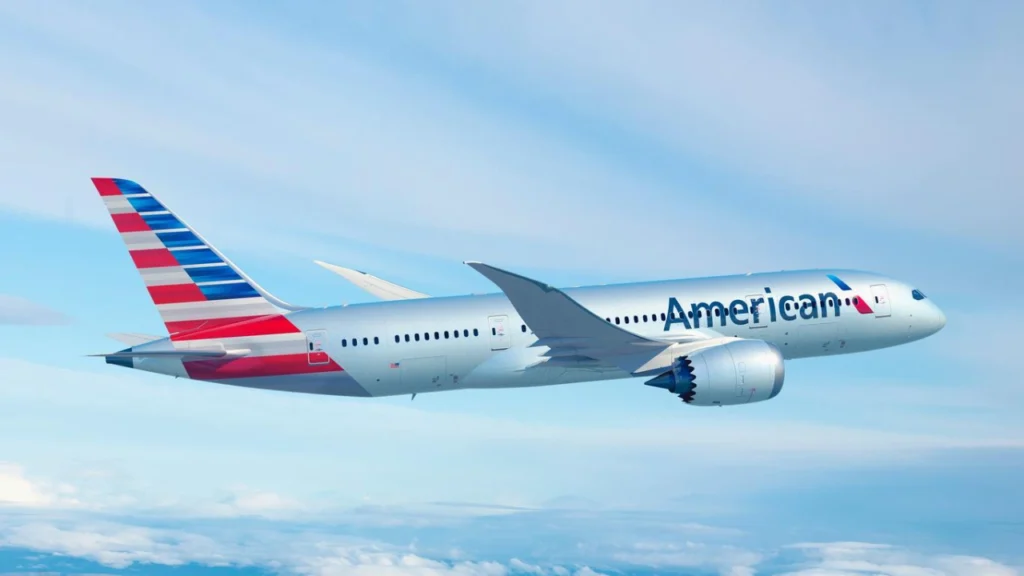 American Airlines plane shown, top airline flying USA to Europe