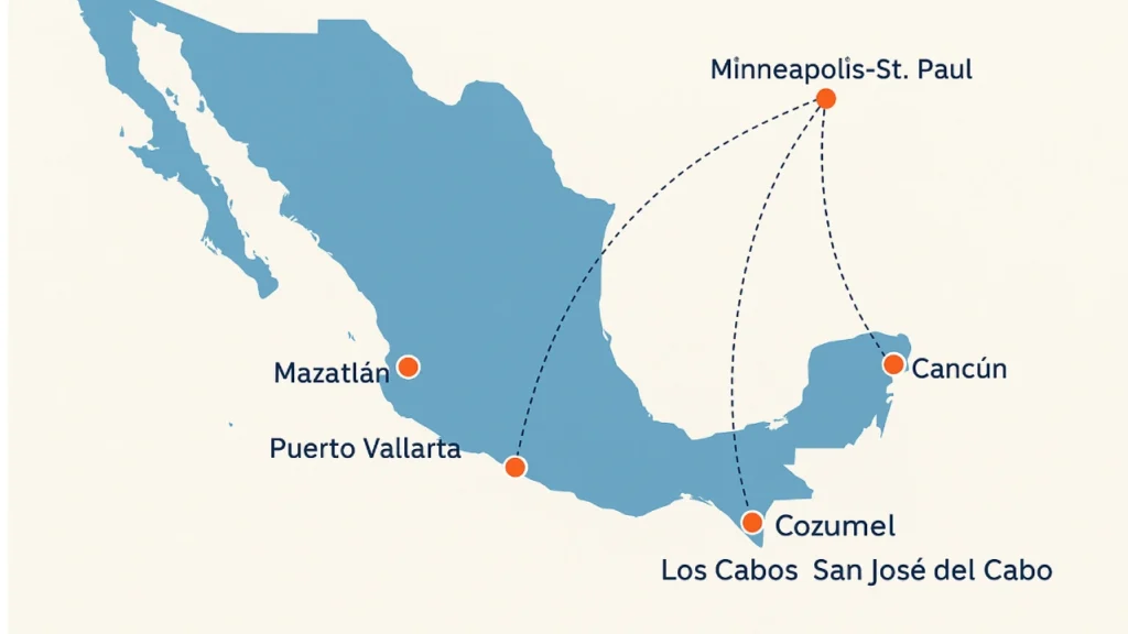 Map showing Destinations Served by Sun Country Airlines in Mexico