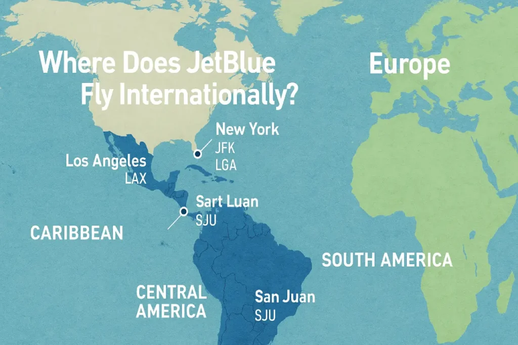 Map displaying main operating hubs of JetBlue Airlines.