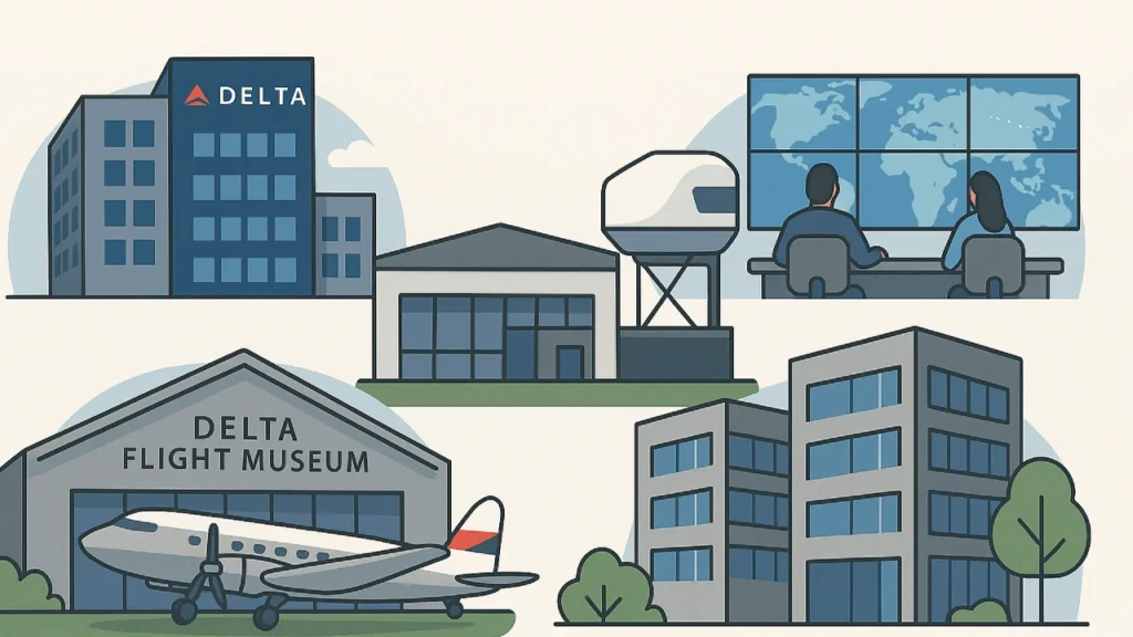 Delta Airlines headquarters campus with offices, training, and museum facilities